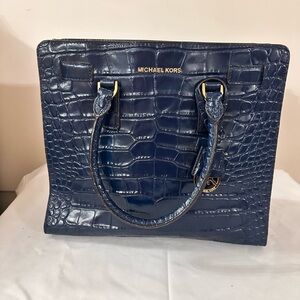Michael Kors Blue Crocodile Embossed Satchel
